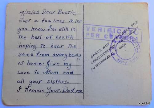 1942 Italy Prisoner of War POW Camp Postcard Cover to Cape Town South Africa