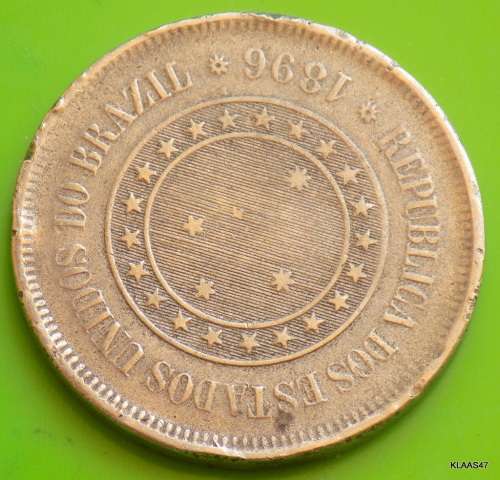 1889 Brazil 100 Reis Copper Nickel (Republic of the United States of Brazil (1889-1967)