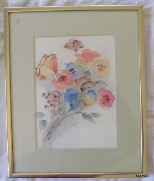 Flowers and Butterfly - Print by Elissa Johns - Framed