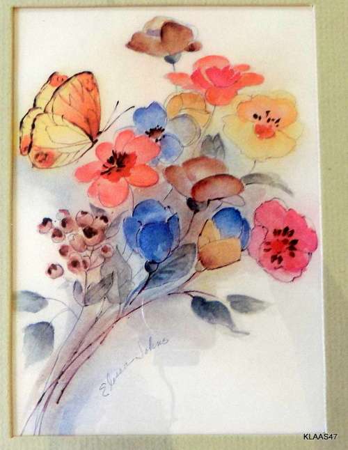 Flowers and Butterfly - Print by Elissa Johns - Framed