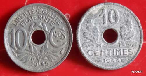 Old France CoinS - 1944 Vichy State - 10 Centimes - FRANCE WW2 - 10 centimes 1945 (ZINC)