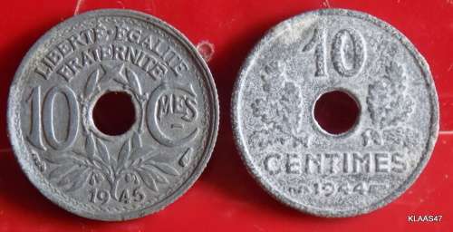 Old France CoinS - 1944 Vichy State - 10 Centimes - FRANCE WW2 - 10 centimes 1945 (ZINC)