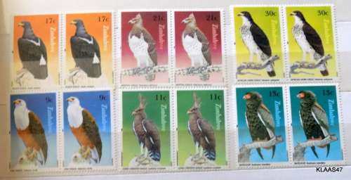 Zimbabwe - 1984 - Birds of Prey - Set of 6 - Mint - In Pairs (12 stamps)