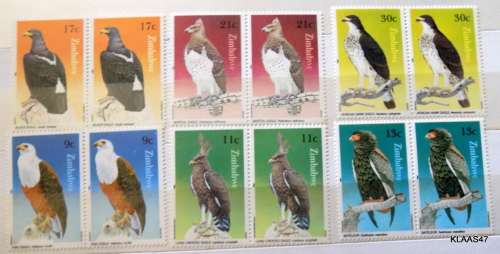 Zimbabwe - 1984 - Birds of Prey - Set of 6 - Mint - In Pairs (12 stamps)