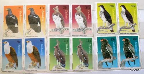 Zimbabwe - 1984 - Birds of Prey - Set of 6 - Mint - In Pairs (12 stamps)