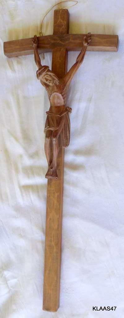 Vintage Wooden Cross Crucifix - Wall Hanging - 15.5cm Across - 40cm Down
