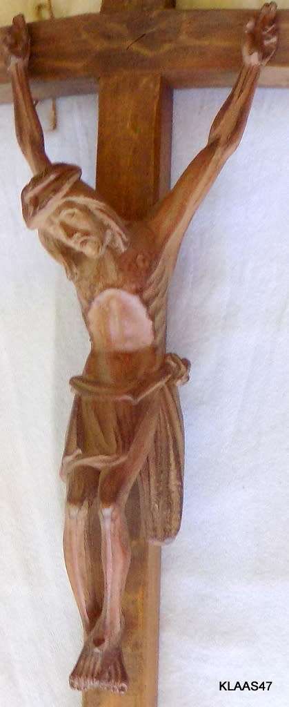 Vintage Wooden Cross Crucifix - Wall Hanging - 15.5cm Across - 40cm Down