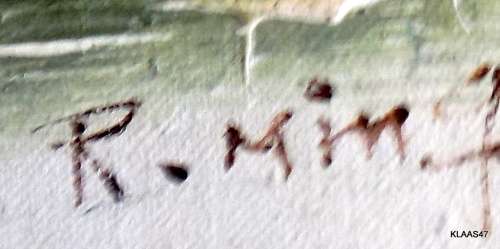 Boat on the River - Oil painting - cant read signature - Framed size 26.5x21.5cm