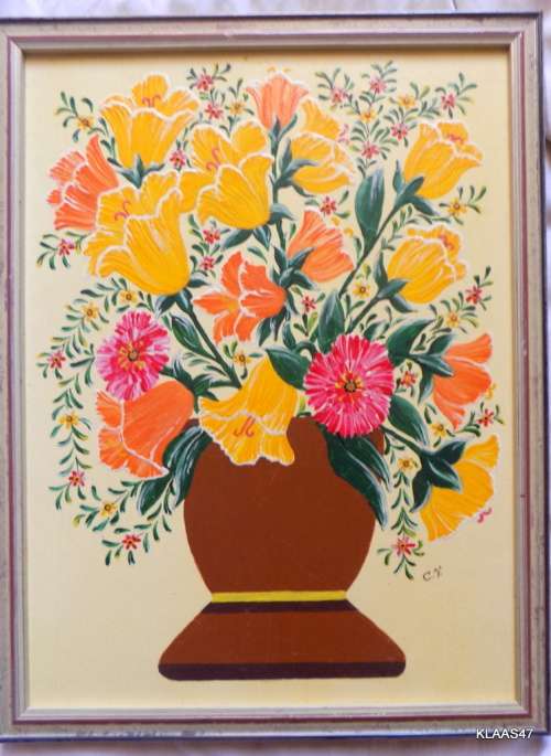 Vase of Flowers - Oil Painting - Signed C.V. (Stamped on back C.J.Viljoen) Framed size 26.2x34.2cm