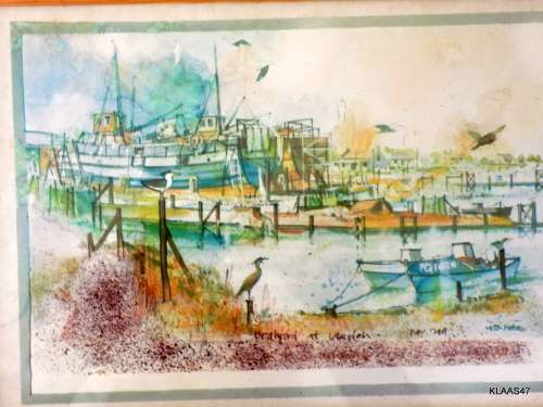 Dockyard at Laaiplek - Nov 2001 - Victor - Ink drawing and shading ?pastel (Framed size 32.4x24cm)