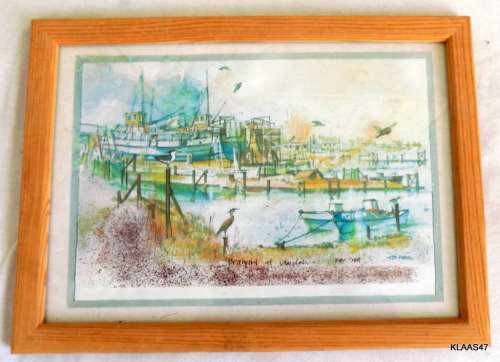 Dockyard at Laaiplek - Nov 2001 - Victor - Ink drawing and shading ?pastel (Framed size 32.4x24cm)