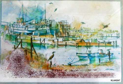 Dockyard at Laaiplek - Nov 2001 - Victor - Ink drawing and shading ?pastel (Framed size 32.4x24cm)