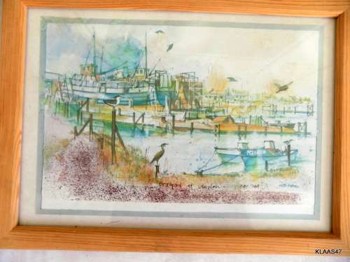 Dockyard at Laaiplek - Nov 2001 - Victor - Ink drawing and shading ?pastel (Framed size 32.4x24cm)