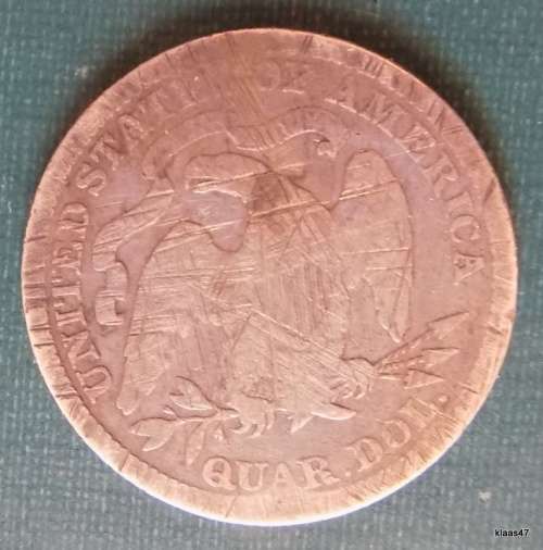 U.S.A. - 1875 - ¼ Dollar `Seated Liberty Quarter` - gap filler - very worn and scratched.