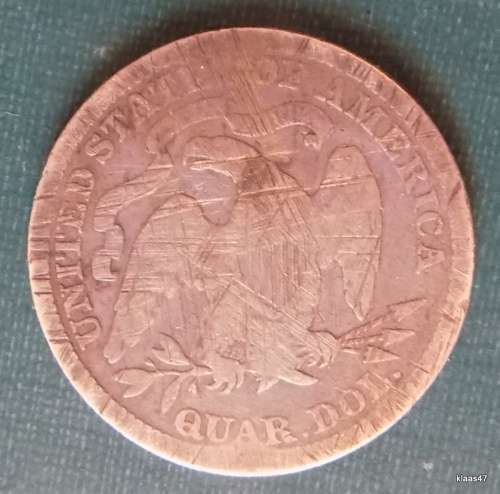 U.S.A. - 1875 - ¼ Dollar `Seated Liberty Quarter` - gap filler - very worn and scratched.