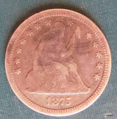 U.S.A. - 1875 - ¼ Dollar `Seated Liberty Quarter` - gap filler - very worn and scratched.