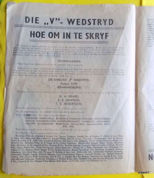 Vintage - Post War Competition - THE... WAR OF IDEAS - EASY `V` COMPETITION - Bilingual flyer