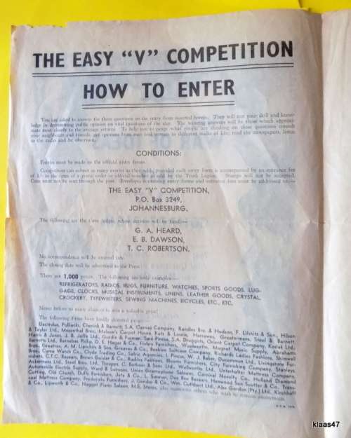 Vintage - Post War Competition - THE... WAR OF IDEAS - EASY `V` COMPETITION - Bilingual flyer