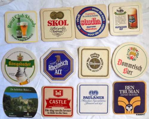 12 different Bar Coasters - Cardboard type (Pkt 5)