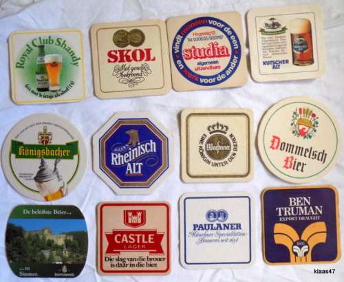 12 different Bar Coasters - Cardboard type (Pkt 5)