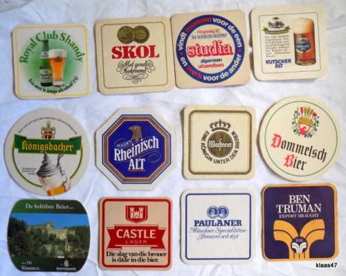 12 different Bar Coasters - Cardboard type (Pkt 5)