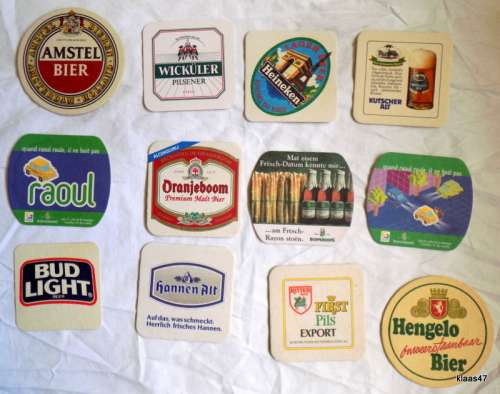 12 different Bar Coasters - Cardboard type (Pkt 1)
