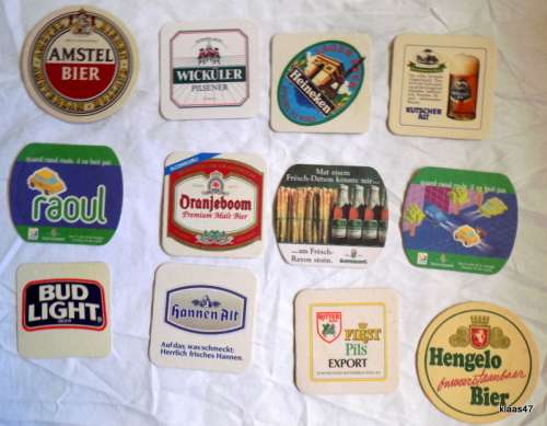 12 different Bar Coasters - Cardboard type (Pkt 1)