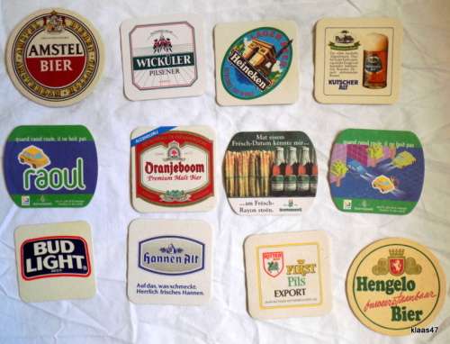 12 different Bar Coasters - Cardboard type (Pkt 1)
