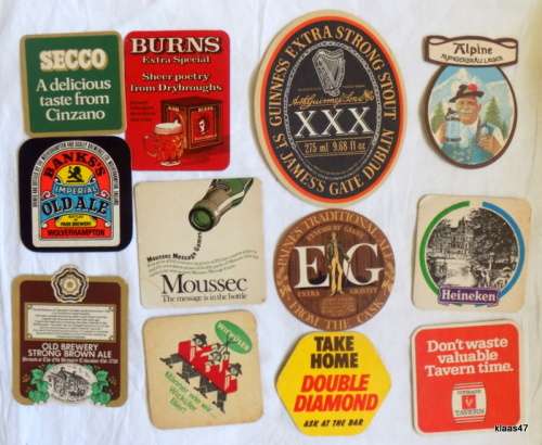 12 different Bar Coasters - Cardboard type (Pkt 6)