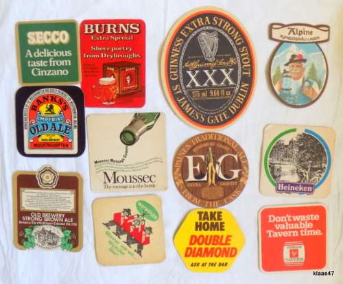 12 different Bar Coasters - Cardboard type (Pkt 6)
