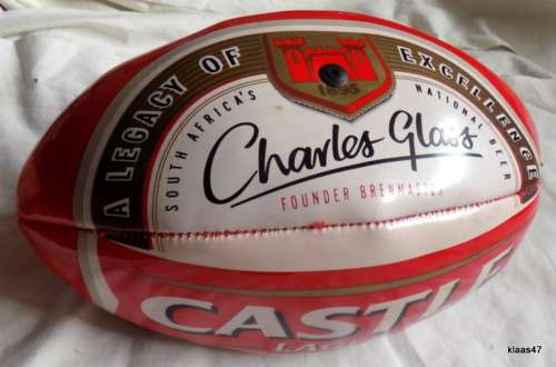 CASTLE LAGER - ADVERTISING - CHARLES GLASS 1895 - PVC - RUGBY BALL