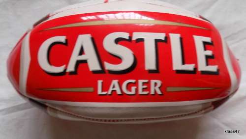 CASTLE LAGER - ADVERTISING - CHARLES GLASS 1895 - PVC - RUGBY BALL