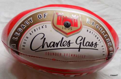 CASTLE LAGER - ADVERTISING - CHARLES GLASS 1895 - PVC - RUGBY BALL