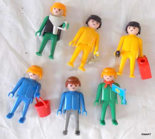 Vintage Playmobile - Geobra 1974 - 6 men with work crew accessories