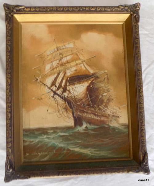 Tall Ship - Oil on board - Signed - Framed size 39x49cm - painting 35x45