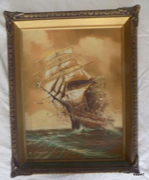Tall Ship - Oil on board - Signed - Framed size 39x49cm - painting 35x45