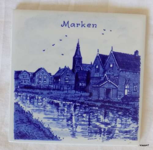 Small Tile - Blue and White - Marken - Hand Painted - Delfts - Holland - 10.6x10.6cm (FG 538 S3)