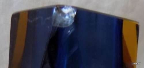 Heavy Blue and Amber Glass Vase - Geometric design  See chip.