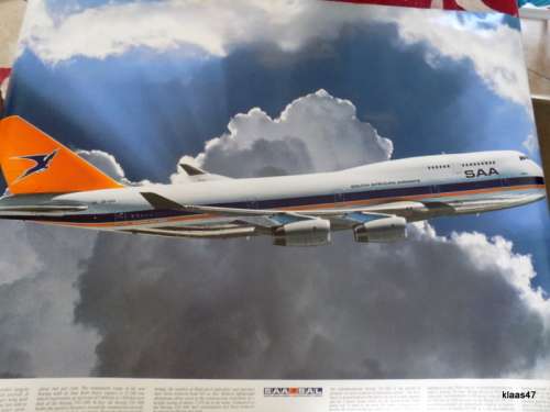 SAA/SAL Poster - Boeing 747-400 - 84x59.5cm (Smaller poster of inside Cockpit included 61X44cm)
