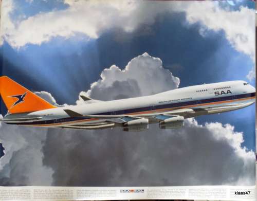 SAA/SAL Poster - Boeing 747-400 - 84x59.5cm (Smaller poster of inside Cockpit included 61X44cm)