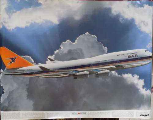 SAA/SAL Poster - Boeing 747-400 - 84x59.5cm (Smaller poster of inside Cockpit included 61X44cm)