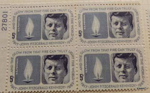 USA - 1964 - John F. Kennedy Memorial - Numbered Block of 4 unused hinged stamps
