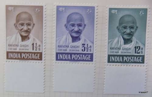India - 1948 - Mahatma Gandhi - 3 unused hinged stamps