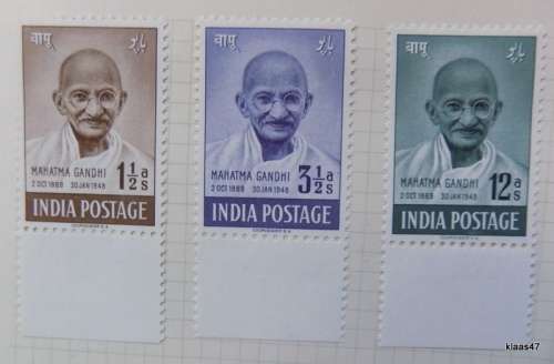 India - 1948 - Mahatma Gandhi - 3 unused hinged stamps