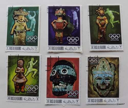Ras Al Khaima - 1968 - Mexico Olympics - 6 cancelled and hinged stamps