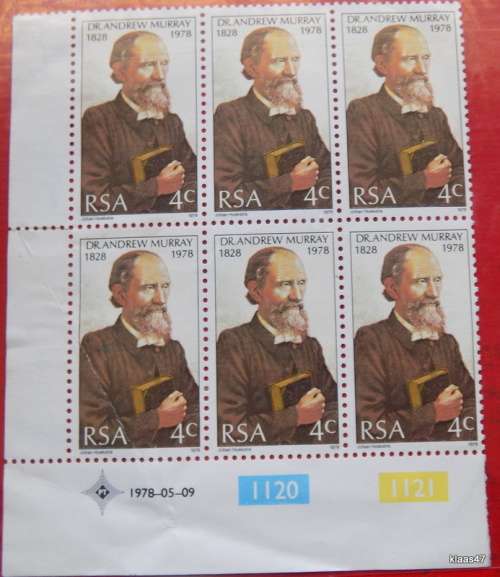 RSA - 1978 - Dr Andrew Murray - Corner Block of 6 stamps