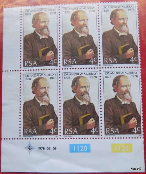 RSA - 1978 - Dr Andrew Murray - Corner Block of 6 stamps