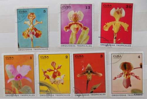 Cuba - 1971 - Tropical orchids - Set of 7 cancelled stamps