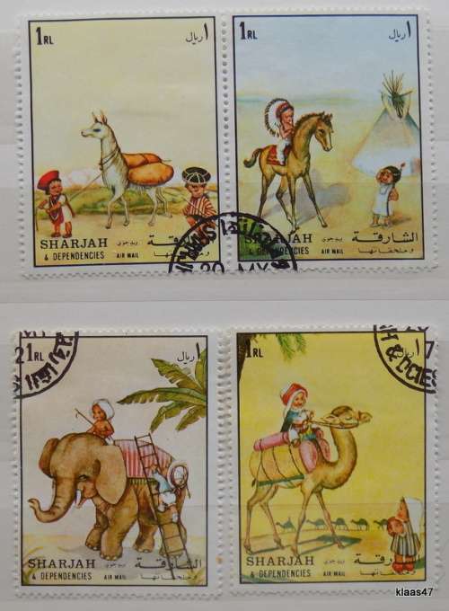 Sharjah - 1972 - Children Around the World - Set of 4 cancelled hinged stamps