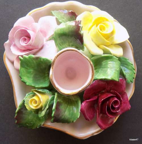 Vintage - Denton China - England - Flower Bouquet Candle Holder. 9cm diameter base.